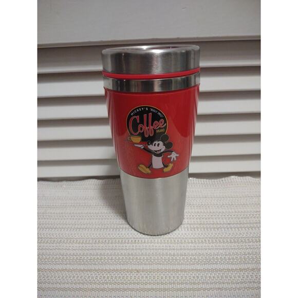 Disney Mickey's Really Swell Coffee Brand Red Travel Tumbler Mug Mickey Mouse - Picture 1 of 12